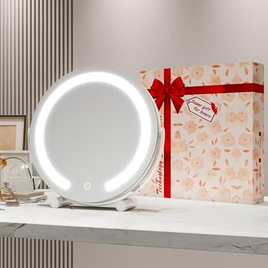 ROLOVE Vanity Mirror with Lights, 12 Inch Light Up Makeup Mirror, LED Makeup Mirror with Lights for Bedroom Tabletop, Smart Touch Control 3 Colors Dimmable, 360° Rotation, White - Image 2