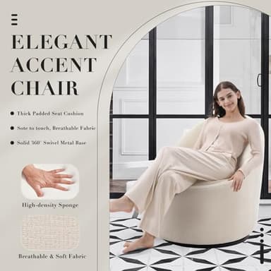 Swivel Barrel Accent Chair Set of 2, 360 with Hidden Storage, Modern Small Round Accent Chair for Living Room/Bedroom - Beige - Image 5