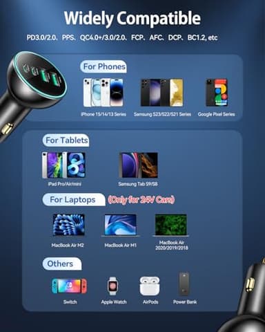 70W USB C Car Charger, Rocoren 4-Port PD Super Fast Charging Type C Car Charger for Multiple Devices, Cigarette Lighter Adapter, USBC Phone Adapter for iPhone 17/17 Air/16/15 Pro Max,Samsung S25,Piexl - Image 7