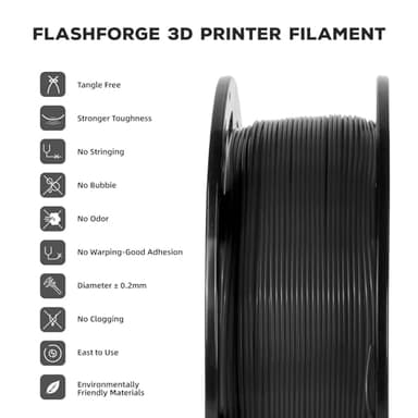 FLASHFORGE PLA Filament 1.75mm, 3D Printer Filament 1kg (2.2lbs) Spool, Dimensional Accuracy +/- 0.02mm, 3D Printing Filament Easy to Use and Fits for Most FDM 3D Printers (Black) - Image 2