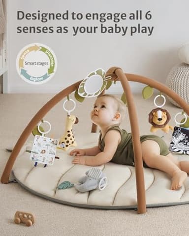 Blissful Diary Baby Play Gym & Activity Mat, Leaf Shaped Baby Tummy Time Play Mat with 6 Detachable Toys, Promotes Motor Skills & Sensory Development, Newborn Baby Essentials Gift, Oatmeal Beige - Image 2