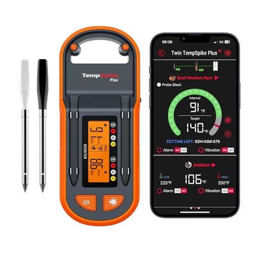 ThermoPro TempSpike Plus 600ft Wireless Meat Thermometer with 2 Color-Coded Probes, Bluetooth Meat Thermometer Wireless with LCD-Enhanced Booster for Food Cooking Grill Smoker - Image 1