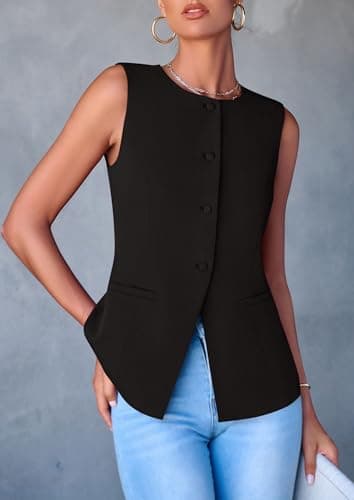 PRETTYGARDEN Women's Summer Suit Vest Tops 2025 Dressy Business Casual Sleeveless Button Down Trendy Fashion Blazer Waistcoat (Black,Large) - Image 5