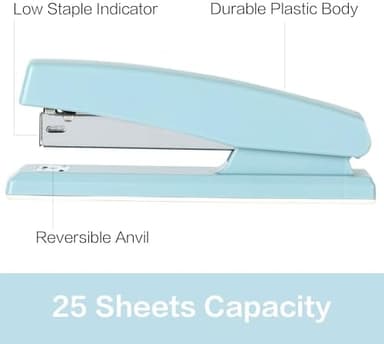 Deli Stapler, Desktop Stapler, 2 Pack, Office Staplers, 25 Sheet Capacity, Includes 2000 Staples and 2 Staple Removers, 2 Pack, Blue - Image 3