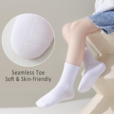 EPEIUS Kids Crew Socks for Boys & Girls Uniform - Seamless Toddler Dress Socks in White, Navy, Black (6 Pack, 1-3T, XS) - Image 5