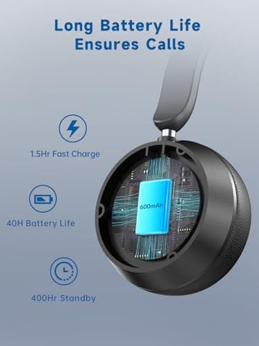 SEJJ Wireless Headset with Mic for Work, Bluetooth 5.4 Headphones with AI Noise-Canceling Mic for Clear Calls, Wireless Headsets with Mic Mute & USB A/C Dongle for PC, Computer, Laptop, Black - Image 6