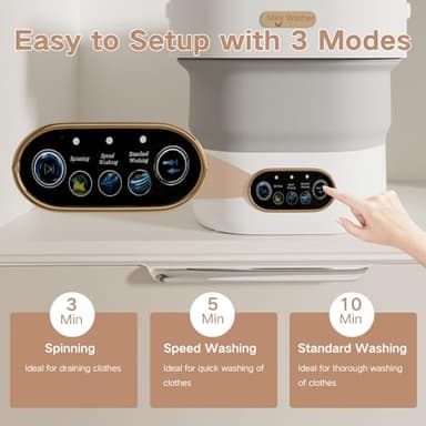 LGLRTD Portable Washing Machine, 15L Small Foldable Washer with 3 Cleaning Modes for Baby Clothes, Underwear, Small Items, Mini Collapsible Laundry for Travel Apartment Home Dorm Hotel Camping (White) - Image 3