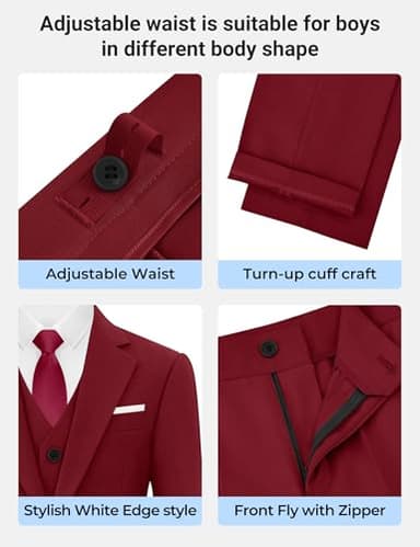 BOLADA Boys' Suit Burgundy Slim fit Suits for Kids Formal Classic 6 Piece Big Boys Tuxedos Teen Youth Size 14 - Image 6