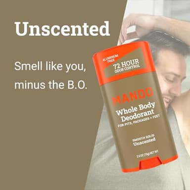 Mando Whole Body Deodorant For Men - Smooth Solid Stick - 72 Hour Odor Control - Aluminum Free, Baking Soda Free, Skin Safe - 2.6 Ounce (Pack of 2) - Unscented - Image 4