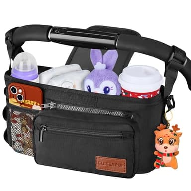 Christmas Stocking Stuffers White Elephant Gifts for Adults: Guiseapue Universal Stroller Organizer with Cup Holder, Stroller Caddy with Shoulder Strap, Baby Accessories Fit Uppababy, Baby Jogger - Image 1