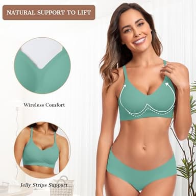 OEAK Womens Wireless Bras Comfortable Push Up Bra No Underwire Bra Full Support Lift Bralette Everyday Seamless Tshirt Bras Mint Green M - Image 2