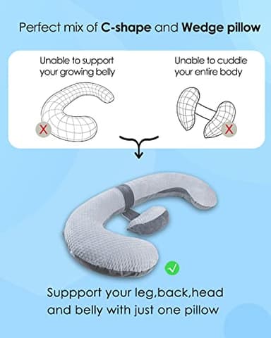 QUEEN ROSE Pregnancy Pillows, E Shaped Full Body Pillow for Sleeping, with Pregnancy Wedge Pillow for Belly Support, 60 Inch Maternity Pillow for Side Sleeper, Grey Velvet - Image 4
