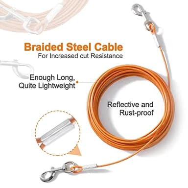 Mi Metty Dog Tie Out Cable,50ft Dog Lead-Heavy Duty Tie Out Cable for for Large Dogs Up to 125lbs-Dog Chain for Yard-Outside Dogs Runner Tether Line - Image 4