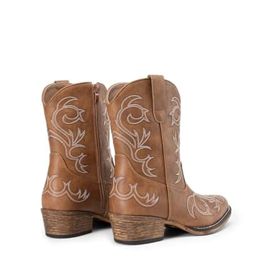 DREAM PAIRS Women's Cowboy Cowgirl Western Boots Embroidered Stitched Ankle Boots Square Toe Chunky Heel Fashion Short Booties with Zipper,Size 7,Tan,DWUMAB2511 - Image 5