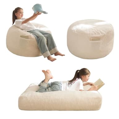 MAXYOYO Bean Bag Chair Bed for Kids, Convertible Bean Bag Folds from Lazy Chair to Floor Mattress Bed, Stuffed Floor Sofa Couch Sofa Bed for Boys and Girls, High-Density Foam Filling, Beige - Image 1