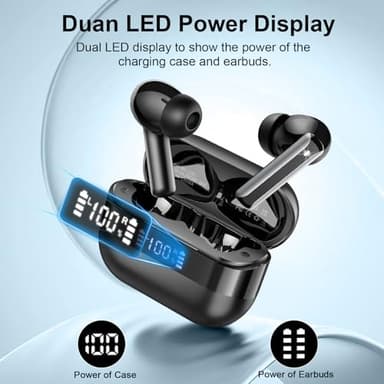 Wireless Earbuds, Bluetooth 5.4 Headphones with HiFi Stereo, in Ear Earphones with 4 ENC Mics, 48H Bluetooth Earbuds with LED Display Charging Case, IP7 Waterproof Ear Buds for Android iOS Black - Image 7