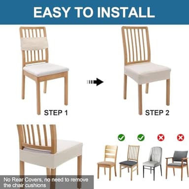 Smiry Waterproof Seat Covers for Dining Room Chairs Set of 4, Stretch Jacquard Removable Washable Chair Seat Slipcovers Protector, No Rear Covers, Beige - Image 6