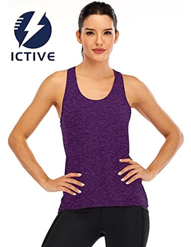 ICTIVE Womens Cross Backless Workout Tops for Women Racerback Open Back Shirts Athletic Sleeveless Clothes Dark Purple XL - Image 2