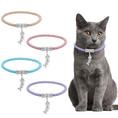 Rhinestone Cat Collar, Sparkly Necklace for Girl Cats, Detachable Diamond Glitter Collar with a Fish Pendant Accessory, Collars Diameter 2.5 inch, for Princess Kitty (Light Purple, 20) - Image 7