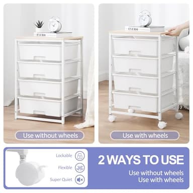 SYKIARIOL Utility Cart with 4 Drawers, Multipurpose Rolling Storage Cart with 4 Drawers and 2 Lockable Wheels, 4-Tier Rolling Storage Cart Organizer for Home Office Dorm, Bright White - Image 3
