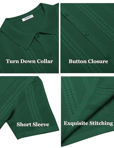 COOFANDY Men's Knit Button Down Shirts Vintage Short Sleeve Polo Shirt Fashion Casual Summer Beach Shirts Green - Image 6
