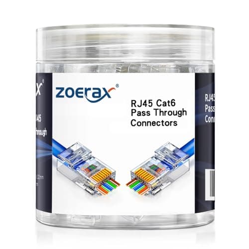 ZOERAX 100-Pack RJ45 Cat6 Pass Through Connector RJ45 Modular Plugs for Solid or Stranded UTP Cable - Image 1