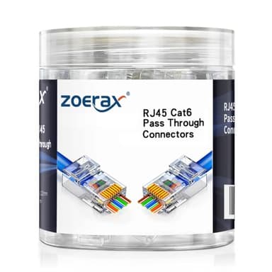ZOERAX 100-Pack RJ45 Cat6 Pass Through Connector RJ45 Modular Plugs for Solid or Stranded UTP Cable - Image 1