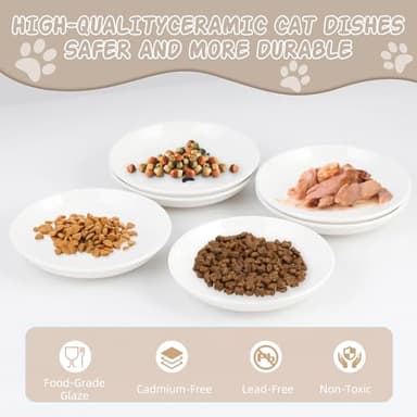 6 Pack Cat Food Bowl, Ceramic Cat Bowls, Anti Whisker Fatigue Cats Bowl Set,5.5 Inches Shallow Wide Kitten Plates for Food and Water (Cat's Paw+Fishbone) - Image 4