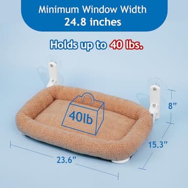 Zakkart Foldable Cat Hammock for Window - Cordless, Machine Washable Bed, Robust Metal Frame & ABS Brackets - Cat Window Perch for Large Cats and Kitten (Brown Bolster Bed, Large) - Image 4