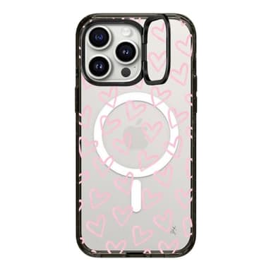 CASETiFY Impact Ring Stand Case for iPhone 15 Pro Max [3X Military Grade Drop Tested / 6.6ft Drop Protection/Compatible with Magsafe] - Pattern Prints - Hearts/Light Pink Thin- Clear Black - Image 3