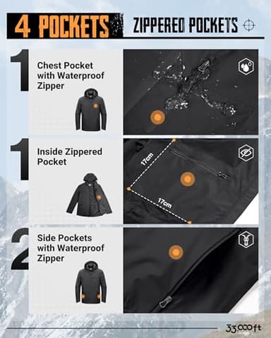 33,000ft Men's Packable Rain Jacket Lightweight Rain Shell Jacket with Hood Waterproof Raincoat for Cycling - Image 3