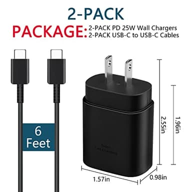 2 Pack USB C Charger, 25W Type C Fast Charging with USB-C Charger Cable 6FT Android Phone Charge for Galaxy S24 Ultra/S23+/S22/S21/S20/Phone 16 15 Pro Max 16 15 Plus - Image 8