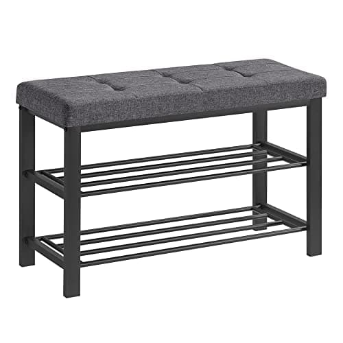 SONGMICS Shoe Bench, Storage Bench, Entryway Bench with Cushion, Shoe Shelf with Seat, Space-Saving, Modern Style, for Living Room, Bedroom, Hallway, Dark Gray and Ink Black ULBS57GYZ - Image 1
