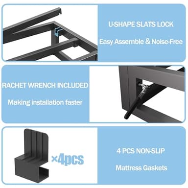 Bilily 10 Inch Queen Bed Frame with Steel Slat Support, Low Profile Queen Metal Platform Bed Frame Support Mattress Foundation, No Box Spring Needed/Easy Assembly/Noise Free - Image 4