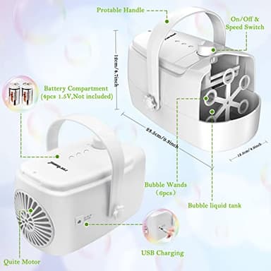 Bubble Machine Durable Automatic Bubble Blower, 18000+ Big Bubbles Per Minute Bubbles for Kids Toddlers Bubble Maker Operated by Plugin or Batteries Bubble Toys for Indoor Outdoor Birthday Party - Image 8