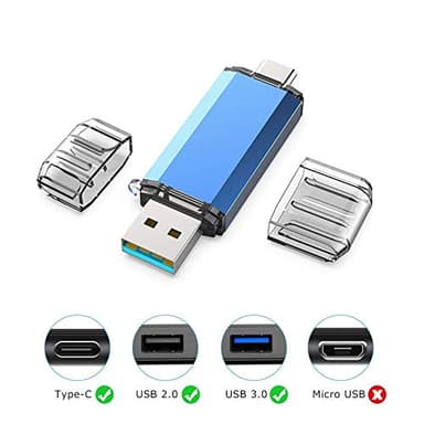 KOOTION USB C Flash Drive 128GB 2 in 1 OTG USB 3.0/Type C Thumb Drive Dual Drive USB C Memory Stick for Smartphone/Laptop/Tablet/PC - 128G, Blue - Image 2