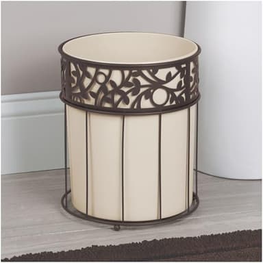 iDesign Metal Vine Bathroom Trash Plastic Insert-Set of 2-Vanilla Waste Can, Cream/Bronze - Image 2