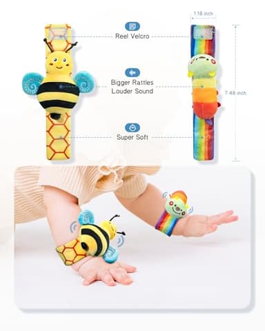 Infinno Baby Wrist Rattle Socks and Foot Finder Set, Perfect Baby Toys for 0-12 Months Newborn Boys and Girls As Shower Gifts, Garden Bug Series - Image 7