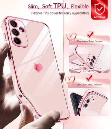 LeYi for Galaxy A15-5G Phone Case: with Tempered Glass Screen Protector [2 Pcs]+ Full Camera Lens Protection, Love Heart Plating Girly Women Luxury Shockproof Android A 15, Pink - Image 3