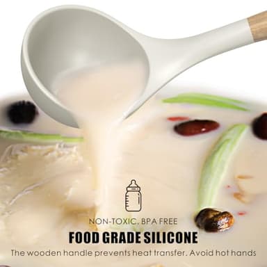 Silicone Cooking Utensils Set - 446°F Heat Resistant Silicone Kitchen Utensils for Cooking,Kitchen Utensil Spatula Set w Wooden Handles and Holder, BPA FREE Gadgets for Non-Stick Cookware (Khaki) - Image 6