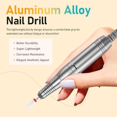 Portable Nail Drill Electric File: 35000RPM Professional Rechargeable Nail E File Machine,for Acrylic Nails Gel Polishing Removing, Cordless Efile with Bits Kit for Manicure Salon Home (Pink) - Image 6