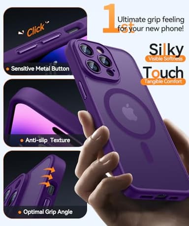 CANSHN Magnetic Compatible with iPhone 14 Pro Max Case, Upgraded [Full Camera Protection] [Compatible with Magsafe] [Translucent Matte] Shockproof Protective Phone Case Cover 6.7 Inch - Deep Purple - Image 5