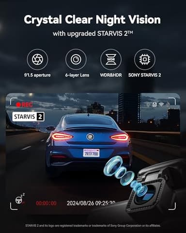 REDTIGER 4K Dash Cam Front and Rear, STARVIS 2 Sensor, 64GB Card Included, 4K/2.5K+1080P Dual Dash Camera for Cars Built-in WiFi GPS, 3.18 Inch IPS Screen, 170° Wide Angle, Parking Monitor (F7N Pro) - Image 3
