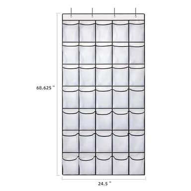 SAVERHO 35 Pockets Over the Door Shoe Organizer, Hanging Shoe Organizer for Door with 35 Mesh Pockets Large Capacity Shoe Hanging Storage Bag with 4 Metal Hooks (White-1Pack) - Image 3