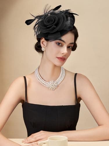 SWEETV Flower Sinamay Tea Party Fascinators for Women, Kentucky Tea Hat Derby Hats for Church, Cocktail, Wedding, Fancy Dress Party, Black - Image 4