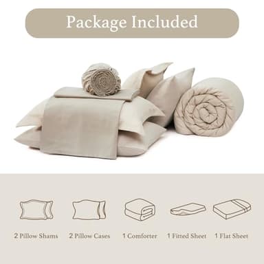 Monbix Queen Comforter Set - 7 Pieces Beige Bed in a Bag Queen Bedding Sets with Comforters, All Seasons Comforter Bed Set with Sheets,Pillowcases & Shams - Image 7