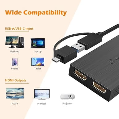 WAVLINK HDMI Splitter Extended Display for Dual Monitor, USB A or USB-C to Dual HDMI Adapter, Multi-Monitor Display 3 Separate Screens for Windows and macOS,4K30Hz,1080p@60Hz - Image 5