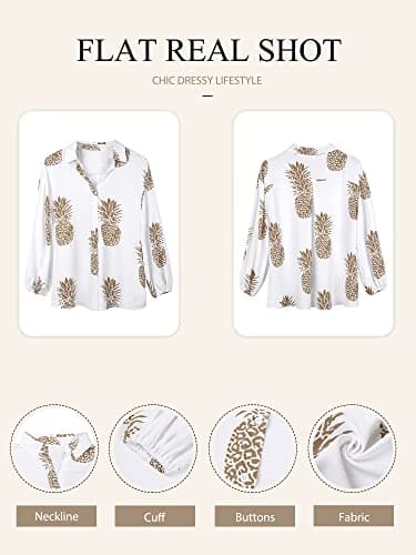 ZXZY Women Pineapple Printed Lapel Collar Half Sleeves Buttons Down Blouse Shirt - Image 6