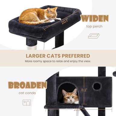 SHA CERLIN 81in Multi-Level Tall Cat Tree Tower for Indoor Kitties/Larger Cat Condo Furniture with Hammock/Cozy Pussycat Perches/Sisal Scratching Posts/Pet House/Wide Base/Dark Grey - Image 5