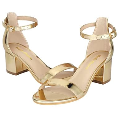 Women's Strappy Chunky Block Low Heeled Sandals 2 Inch Open Toe Ankle Strap High Heel Dress Sandals Daily Work Party Shoes Gold Size 9 - Image 7